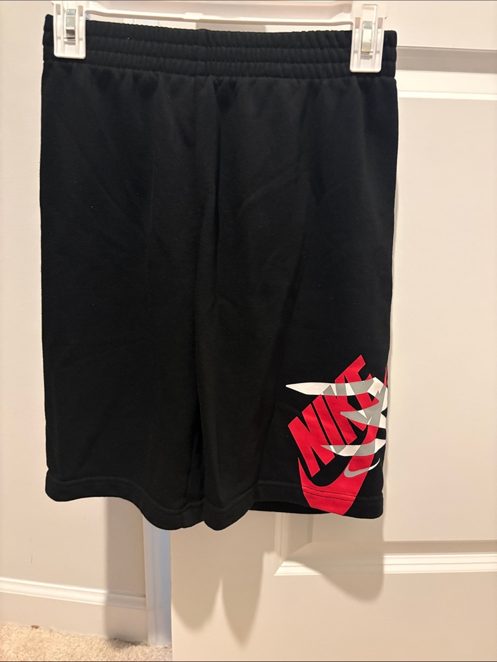 Nike Boys Black Shorts with Red and White Logo